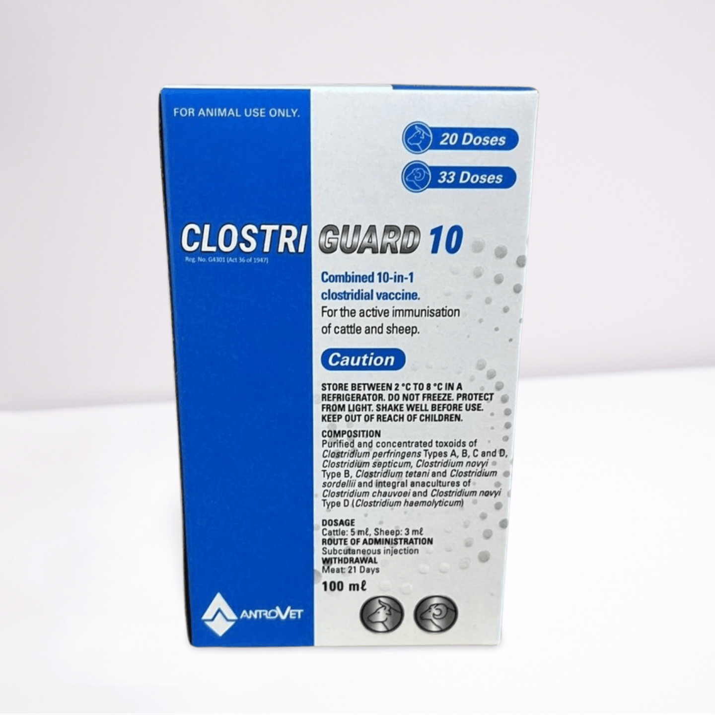 Antrovet Clostri Guard 10 -10-in-1 clostridial vaccine of cattle and sheep - Bovivet Inc - Livestock Health